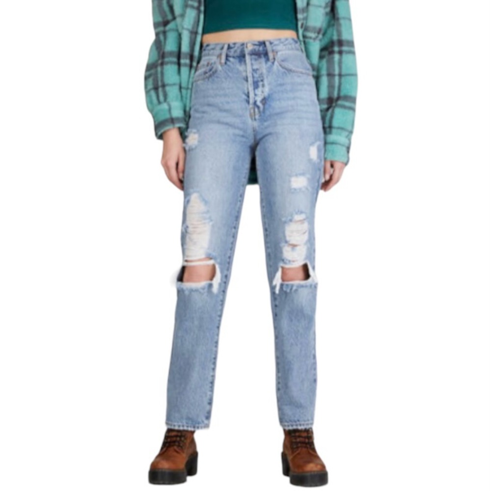 PacSun 27 (7) Dad Jeans High Rise Straight Women’s Distressed Button Fly